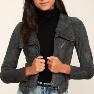 Lulus Ready For Anything Charcoal Grey Suede Moto Jacket - Size S